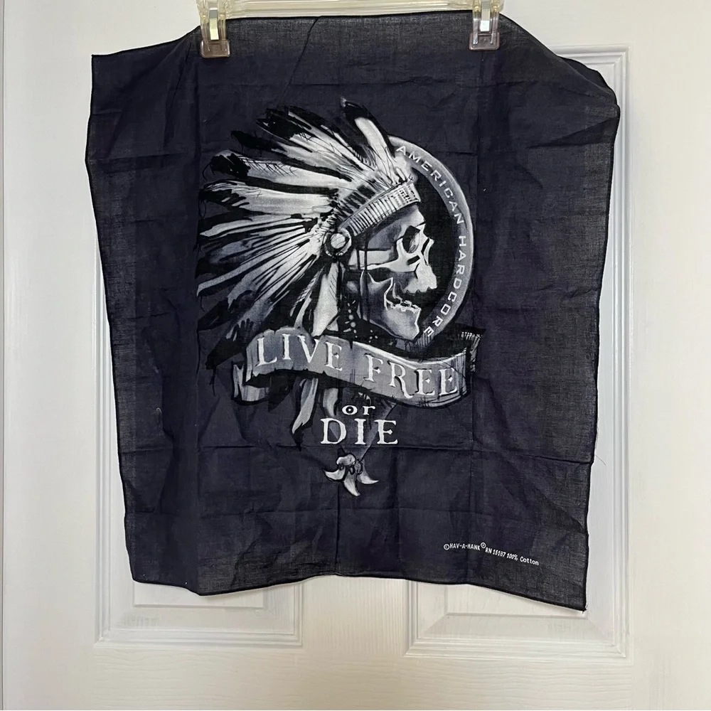 Hav A Hank LIVE FREE OR DIE American Hardcore Black Skull Bandana